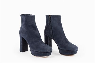 Stivaletto alla caviglia in camoscio blu, misura 38, tacco 11 cm
