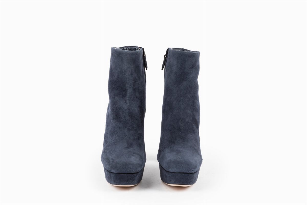 Miu Miu - Stivaletto alla caviglia in camoscio blu, misura 38, tacco 11 cm