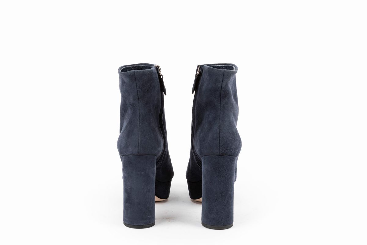 Miu Miu - Stivaletto alla caviglia in camoscio blu, misura 38, tacco 11 cm