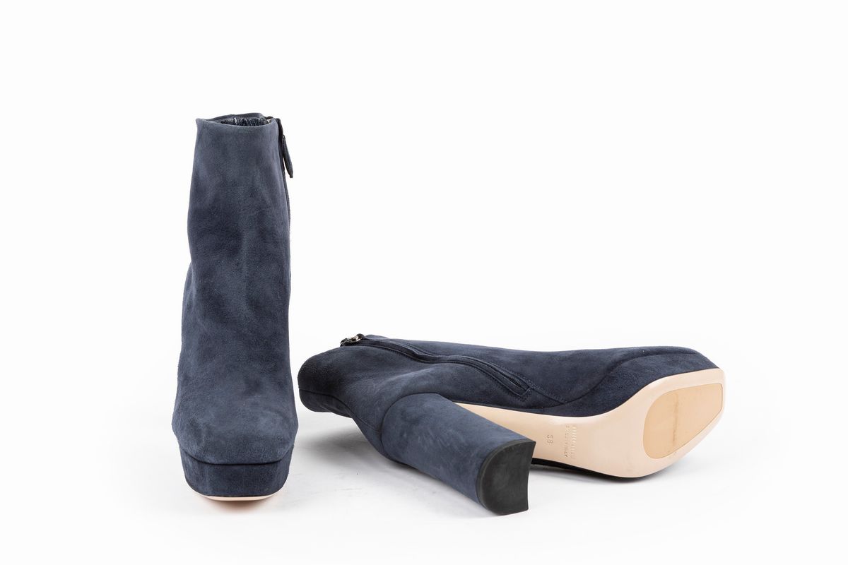 Miu Miu - Stivaletto alla caviglia in camoscio blu, misura 38, tacco 11 cm