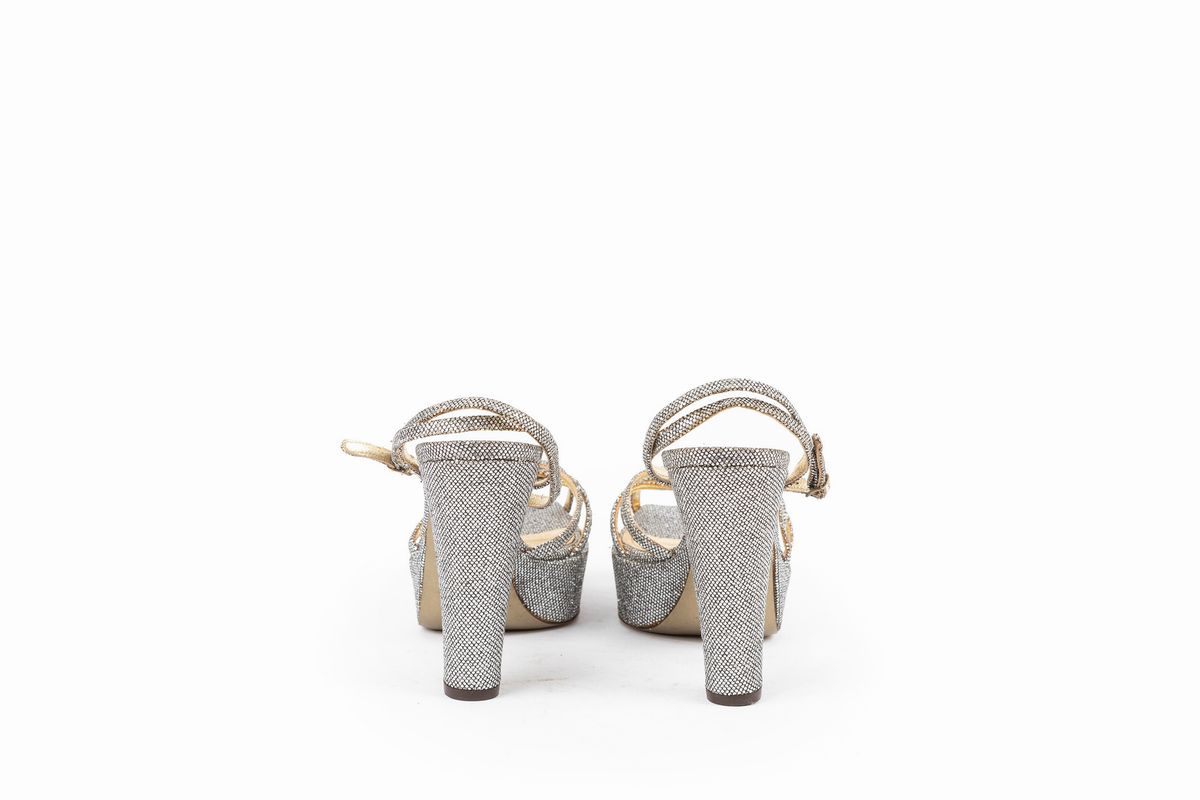 Dolce & Gabbana - Sandali con cinturino alla caviglia in glitter argento