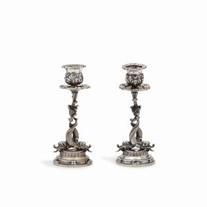A couple of silver candlesticks, Milan 20th Century