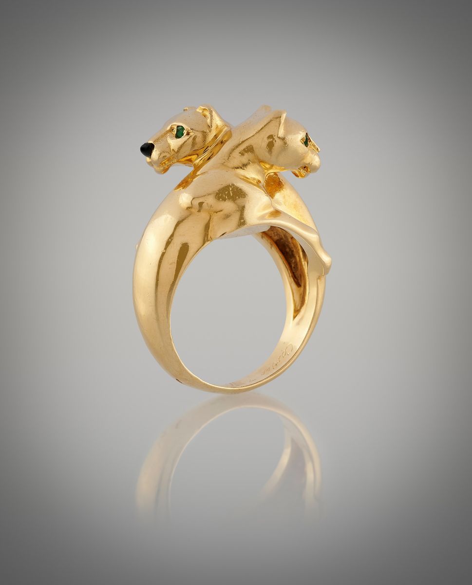 Cartier - Anello in Oro Giallo 18k, Onice e Smeraldi