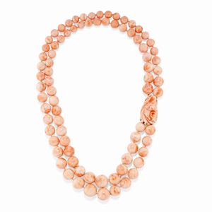 Collana in oro giallo 18k e corallo rosa