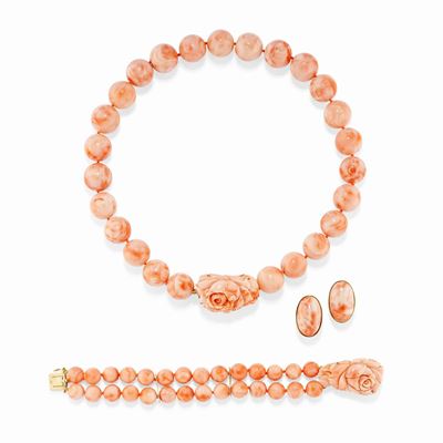 Parure in Oro Giallo 18k e Corallo Rosa