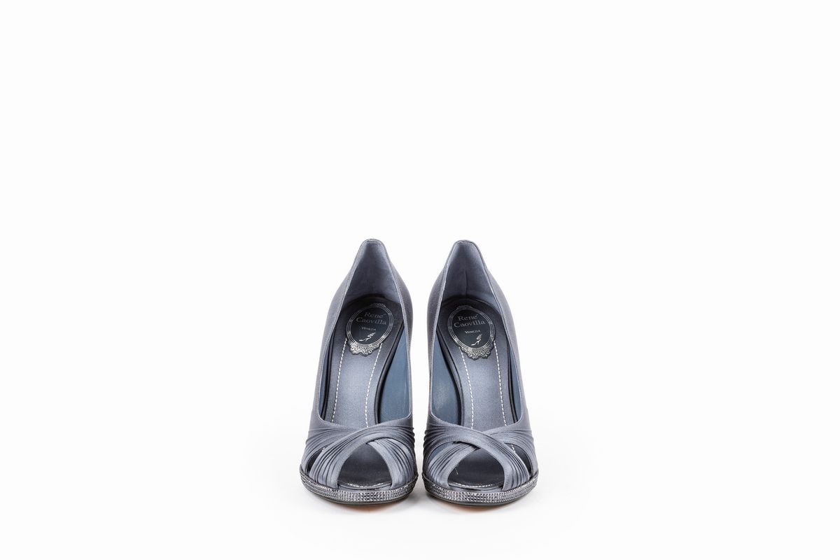 René Caovilla - Décolleté da sera in raso grigio con glitter e tacco 11 cm