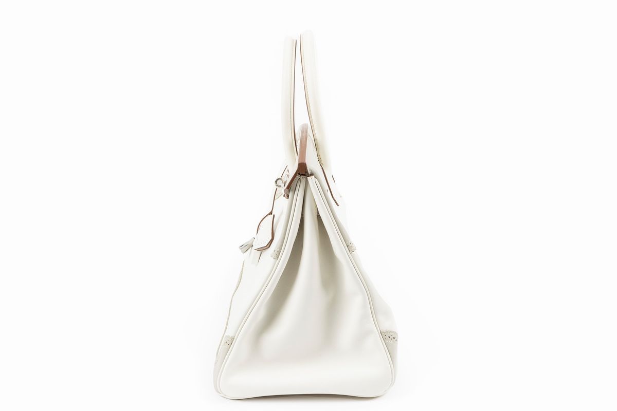 Hermès - Borsa Birkin Ghillies, 35 cm, pelle Swift bianco e grigio perla, 2012