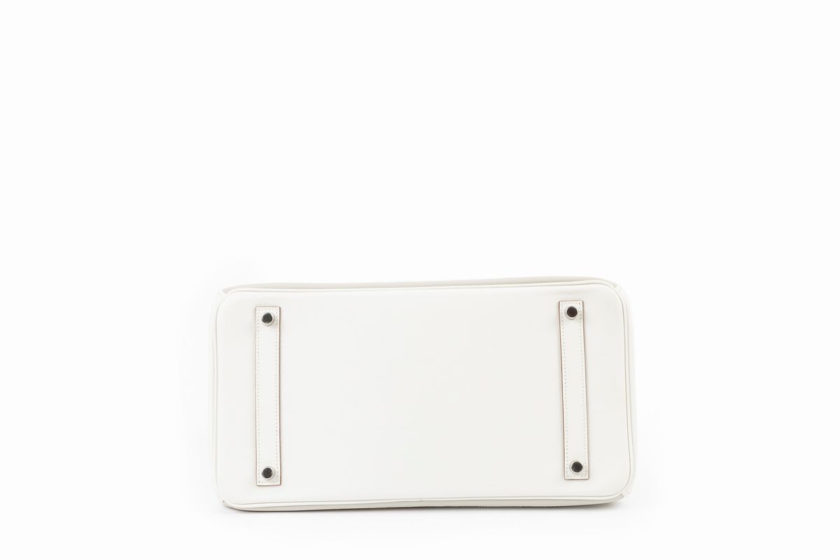Hermès - Borsa Birkin Ghillies, 35 cm, pelle Swift bianco e grigio perla, 2012
