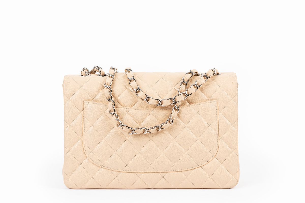 Chanel - Borsa, pelle caviar matelassé color cipria, 30 cm, con tracolla a catena