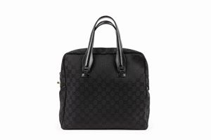 Black monogram canvas shopping bag