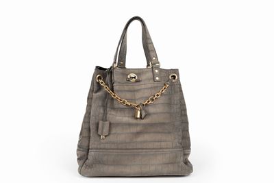 Borsa grande in pelle di camoscio grigio antracite con manici e chiusura a catena