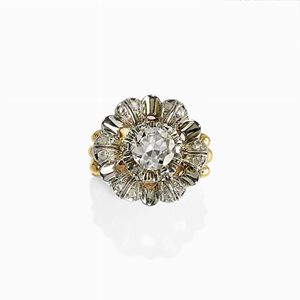 Anello in oro 18k, argento e diamanti