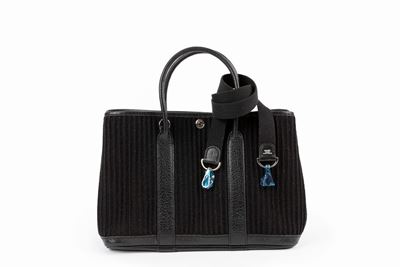 Borsa Garden Party, panno nero con dettagli in pelle e metallo