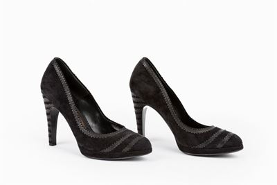 Scarpe décolleté in camoscio nero con inserti in pelle e tacco di 11 cm
