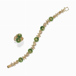 Demi parure in oro 14k, giadeite e diamanti