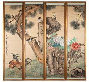 Attributed to Wu Shougu (China 1912-2008), four paintings on silk