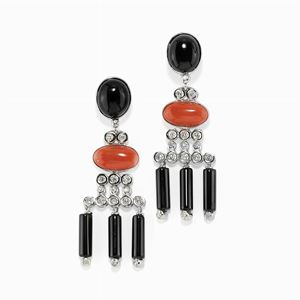 Orecchini pendenti in oro bianco 18k, onice e diamanti