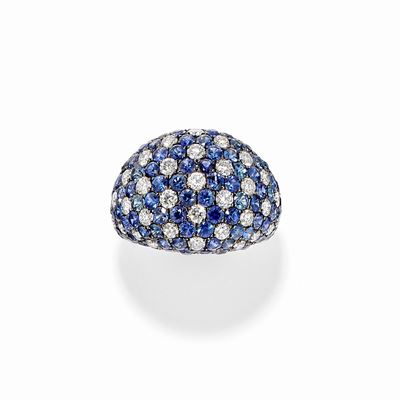 Anello in Oro Bianco 18k, Zaffiri e Diamanti