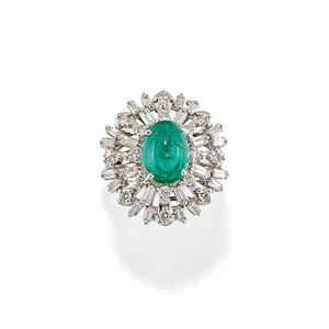  - Anello in oro bianco 18k, smeraldo e diamanti