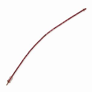  - Bracciale tennis in oro rosa 18k e zaffiri  rosa