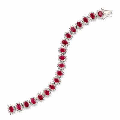 Bracciale in Oro Bianco 18k, Rubini e Diamanti