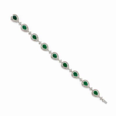 Bracciale in Oro Bianco 18k, Smeraldi e Diamanti