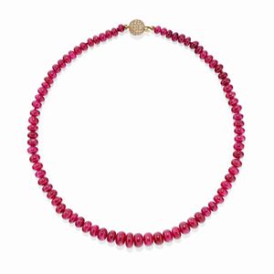  - Collana in oro giallo 18k, rubini e diamanti