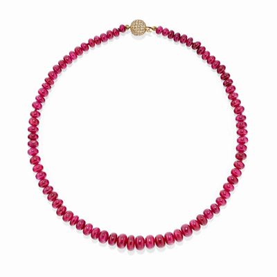 Collana in Oro Giallo 18k, Rubini e Diamanti