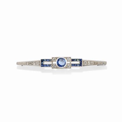 Spilla in Platino, Oro Bianco 18k, Zaffiri e Diamanti