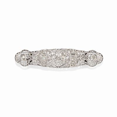 Spilla in Platino, Oro Bianco 18k e Diamanti, 1920-1930
