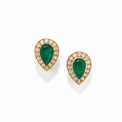 Orecchini in Oro Giallo 18k, Diamanti e Smeraldi