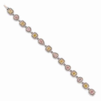 Bracciale in Oro Bianco 18k, Diamanti Fancy e Incolori