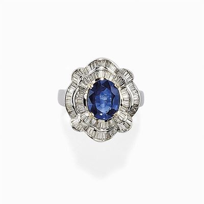Anello in Oro Bianco 18k, Zaffiro e Diamanti
