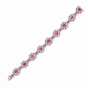 Bracciale in oro bianco 18k, diamanti, zaffiri rosa e tormaline rosa