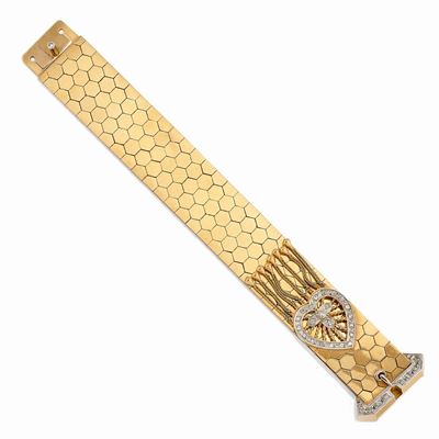 Bracciale in Oro Rosso 18k e Diamanti, 1940 Circa