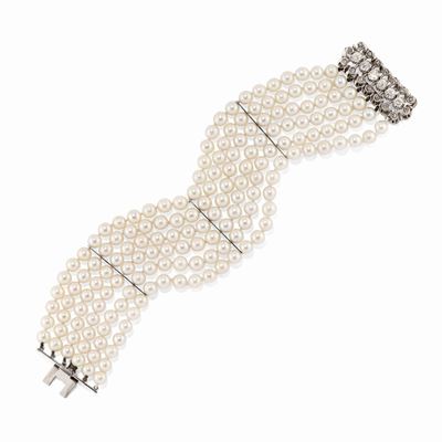Bracciale in Oro Bianco 18k Diamanti e Perle Coltivate