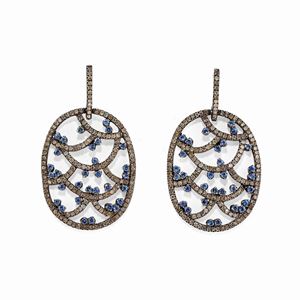 A silver, diamond and sapphire earrings