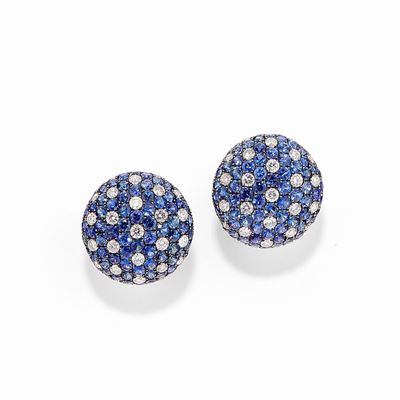 Orecchini in Oro Bianco 18k, Diamanti e Zaffiri