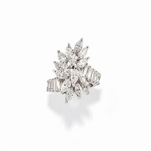 Anello in oro bianco 18k e diamanti, 1970 circa