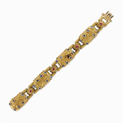 Bracciale in Oro 18k, Zaffiri e Rubini