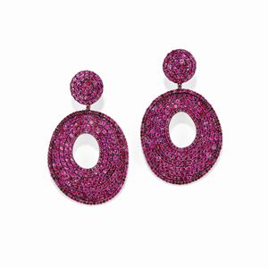  - Orecchini in oro bianco 14k, argento e rubini