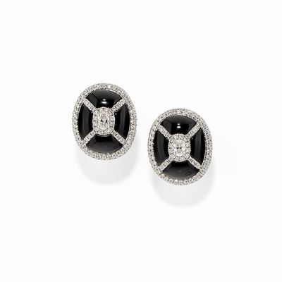 Orecchini in Oro Bianco 18k, Diamanti e Onice