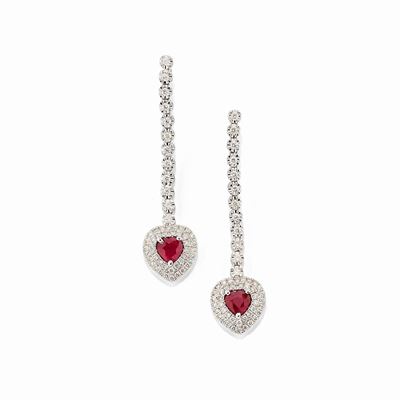 Orecchini in Oro Bianco 18k, Diamanti e Rubini