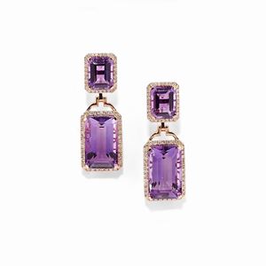  - Orecchini in oro rosso 18k, ametiste e diamanti