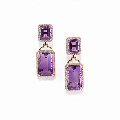 Orecchini in Oro Rosso 18k, Ametiste e Diamanti