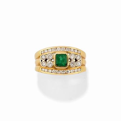 Anello in Oro Bicolore 18k e Smeraldo