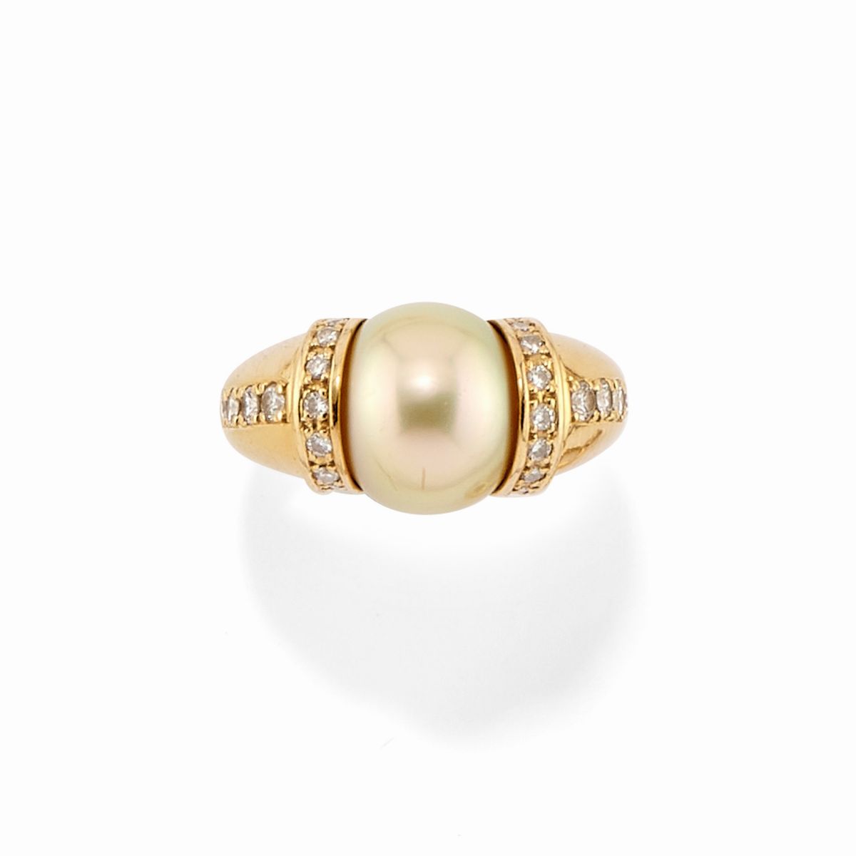 Anello e Pendente in Oro Giallo 18k, Perle e Diamanti