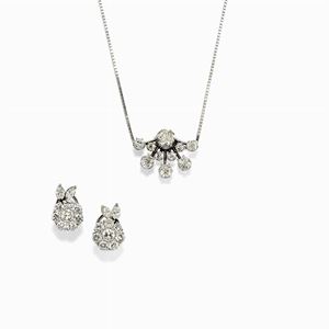 Collana e orecchini in oro bianco 18k e diamanti