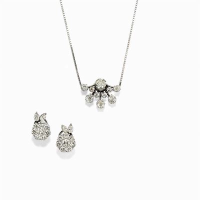 Collana e Orecchini in Oro Bianco 18k e Diamanti