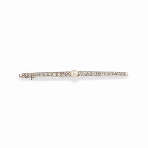 A 18k white gold, platinum, pearl and diamond brooch, circa 1925